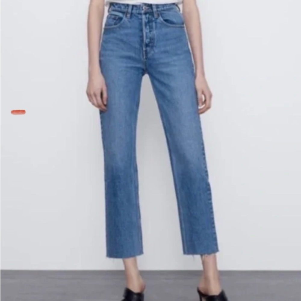 Zara High Rise Straight Leg Jeans Medium Wash Denim Women’s Size 6